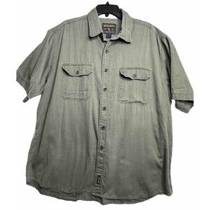 Woolrich Button Down Shirt Men's Extra Large Short Sleeve Adult XL Green Pockets